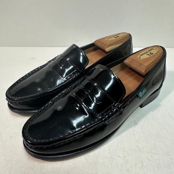 NWOT Paraboot Black Patent Leather Loafer Veritable Mocassin Cousu Main US 7 main image 7